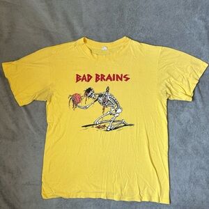 Y2K Bad Brains Skeleton Men’s Medium Anvil Band Punk T-shirt Yellow Vintage Rare